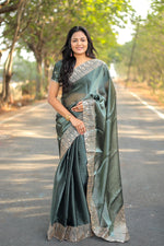 Thumbnail for Teeya Creation Teal Color Burberry Silk Heavy Work Saree - Distacart