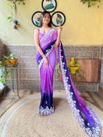 Thumbnail for Teeya Creation Blue Color Georgette Embroidery Crush Work Saree - Distacart