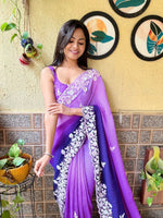 Thumbnail for Teeya Creation Blue Color Georgette Embroidery Crush Work Saree - Distacart
