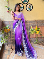Thumbnail for Teeya Creation Blue Color Georgette Embroidery Crush Work Saree - Distacart