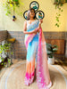 Teeya Creation Sky Color Georgette Embroidery Crush Work Saree - Distacart