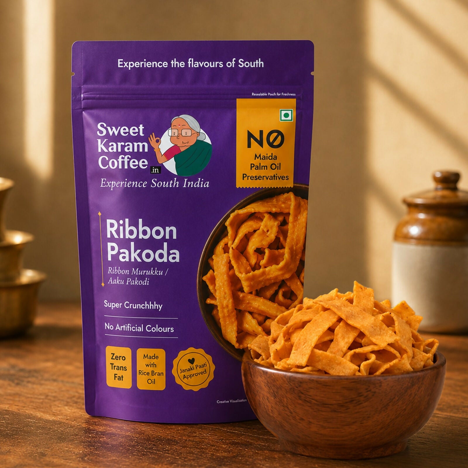 Sweet Karam Coffee Ribbon Pakoda (Ribbon Murukku) - Dista