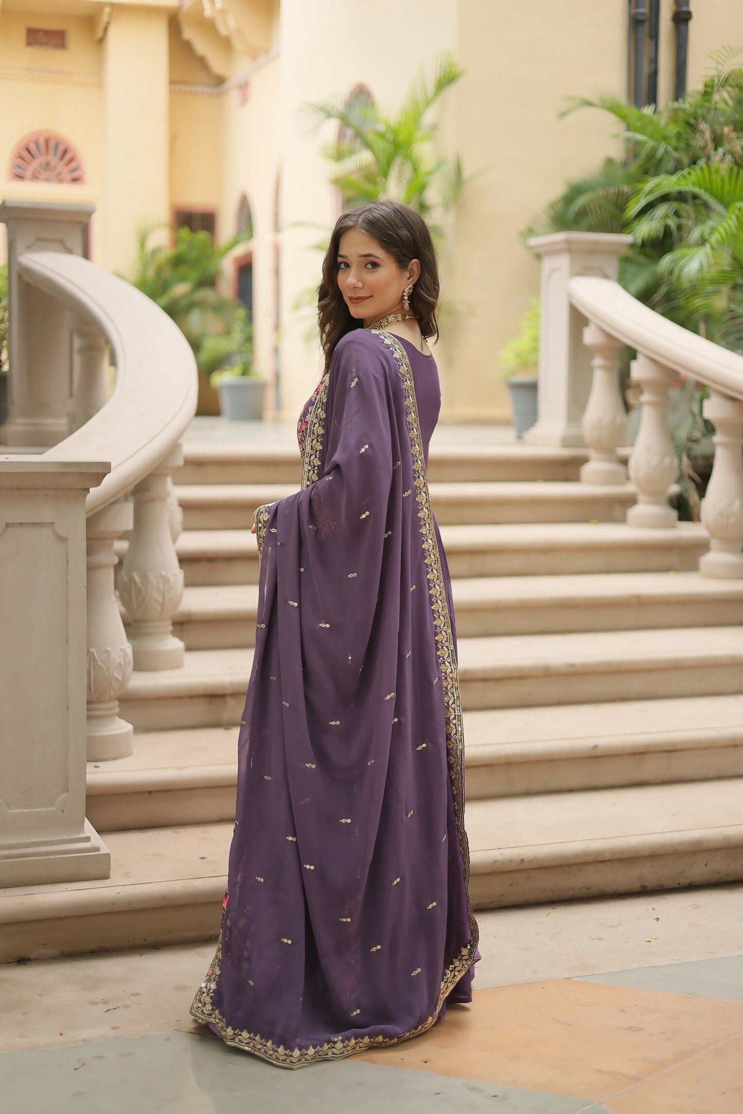 Joban Fashion Onion Georgette Sequence Embroidery Work Kurta Set