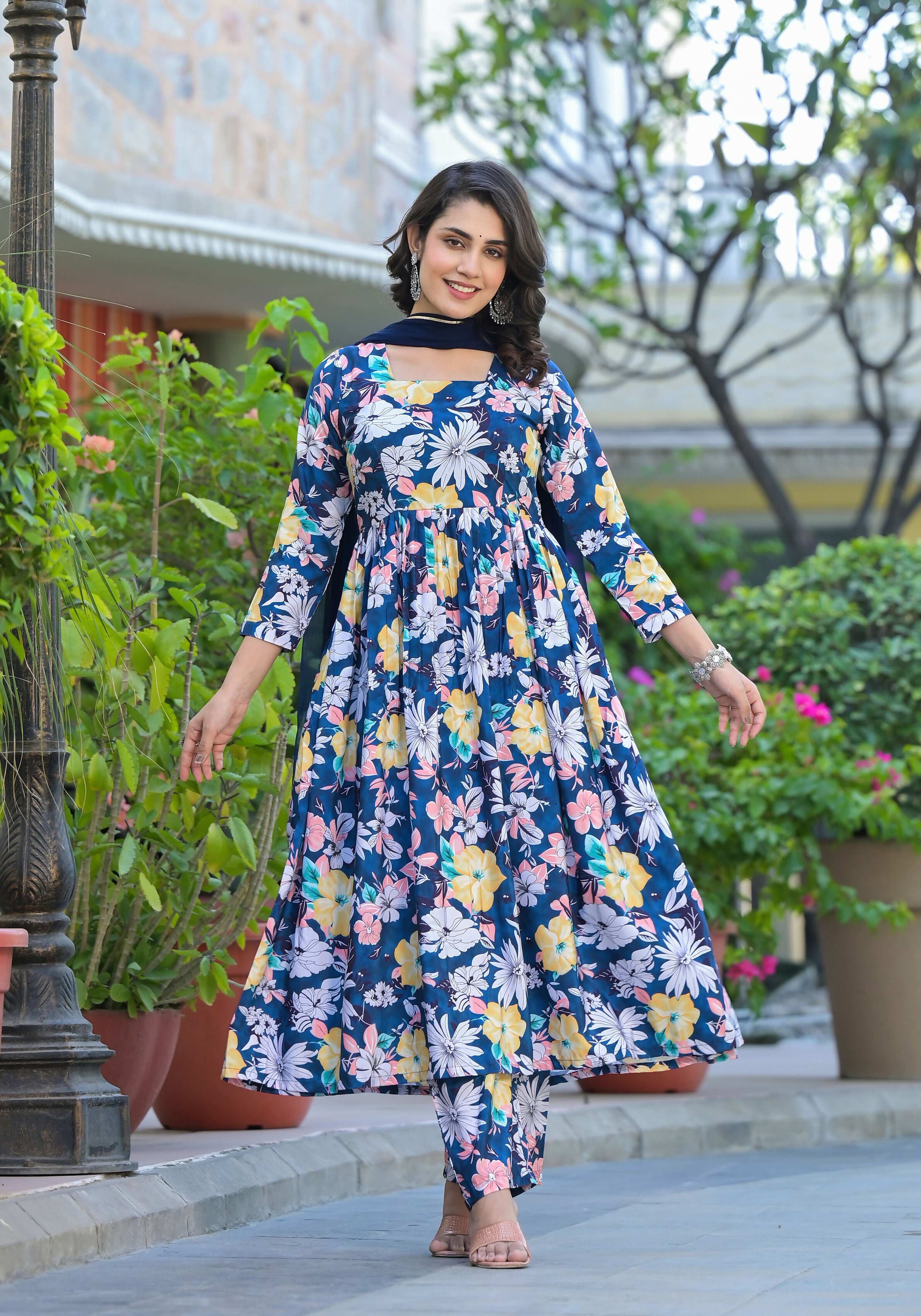 Designer Stylish Blue Ab Cotton Suit With Dupatta - Anbazaar - Distacart