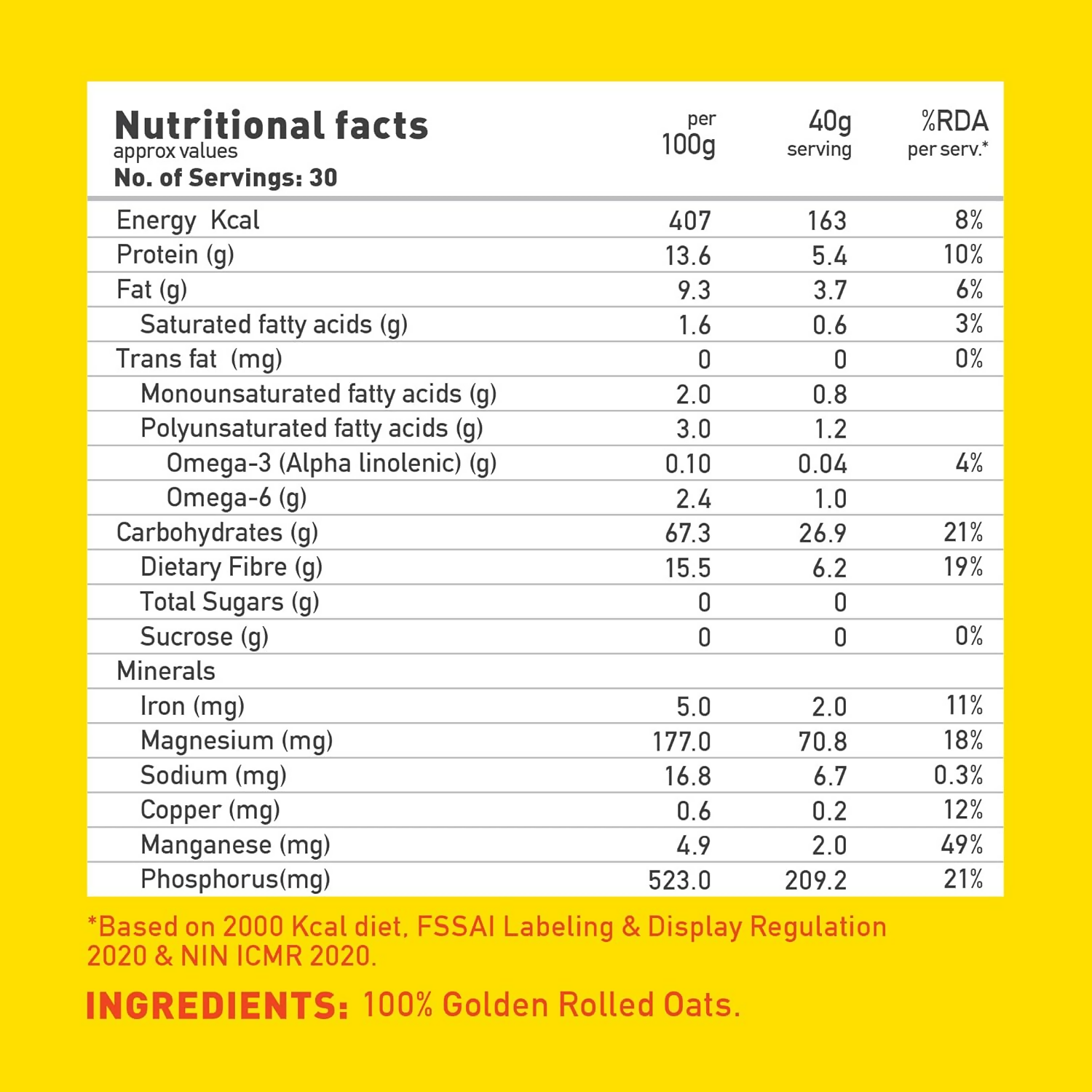 Yoga Bar 100% Rolled Plain Oats