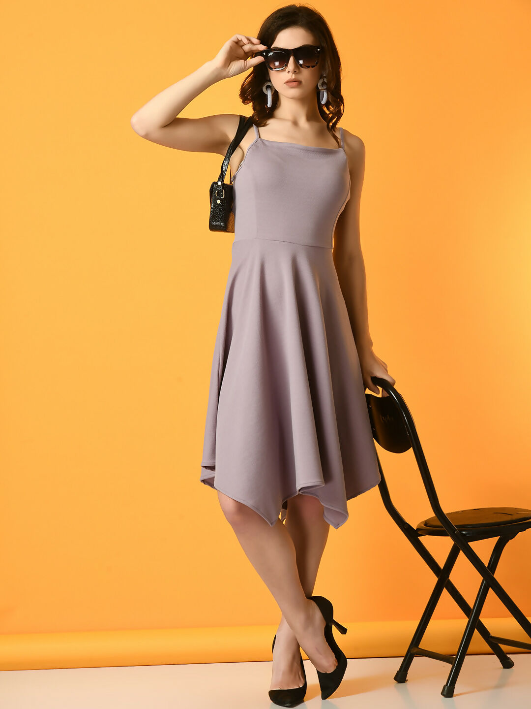 Myshka Women's Lavender Solid Party Dress - Distacart