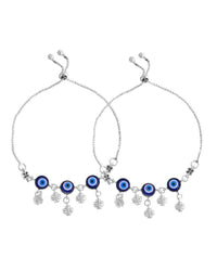 Thumbnail for VOJ Set Of 2 Silver Plated Evil Eye Handcrafted Anklets - Distacart