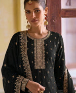 Thumbnail for KC Black Georgette Straight Suit With Heavy Embroidery - Dista