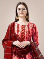Thumbnail for Jyoti Fashion Women's Orange Rayon Print with Embroidery & Fancy Lace Work Kurta with Trouser & Dupatta - Distacart