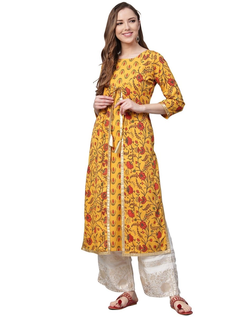 Ahalyaa Women's Mustard Crepe Digital Printed Kurta