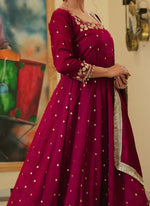 Thumbnail for Teeya Creation Rani Color Pure Vichitra Silk Embroidery Work Party Wear Gown