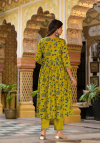 Thumbnail for NOZ2TOZ Women's Party Wear Printed Rayon Kurta With Pant And Duppata Set - Mustard - Distacart