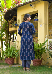 Thumbnail for NOZ2TOZ Women's Party Wear Printed Rayon Kurta With Pant And Duppata Set - Blue - Distacart
