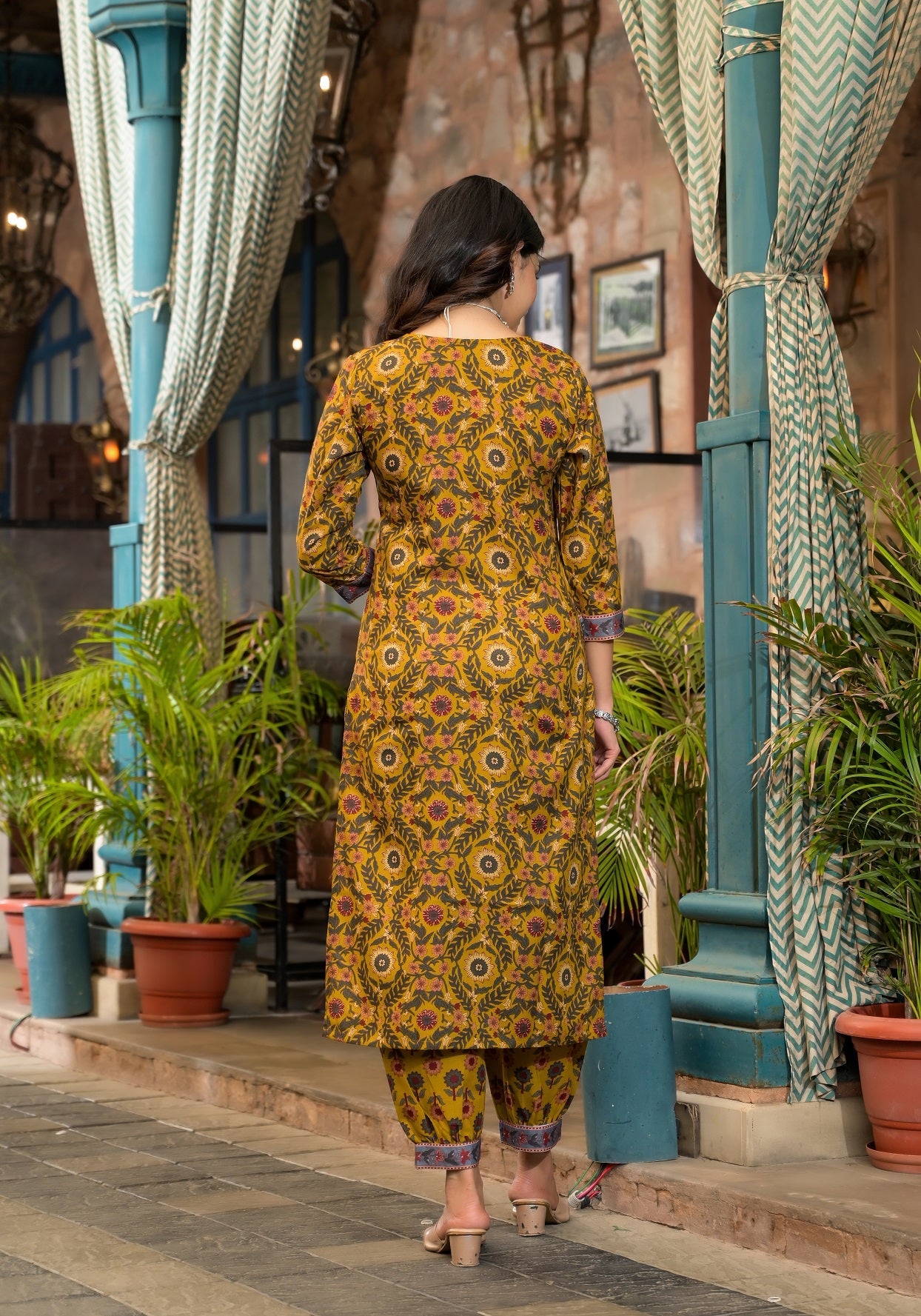 Lyush Women Party Wear Flower Printed Kurta With Pant And Dupatta Set - Mustard - Distacart