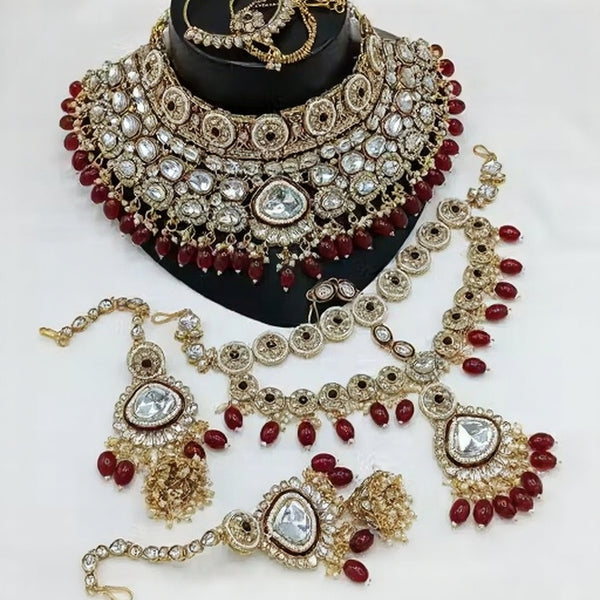 Jewel City Maroon Kundan Bridal Jewelry Set Gold Plated Wedding Choker Indian Dulhan Set with Nath & Tikka Bollywood Ethnic Jewelry - Distacart