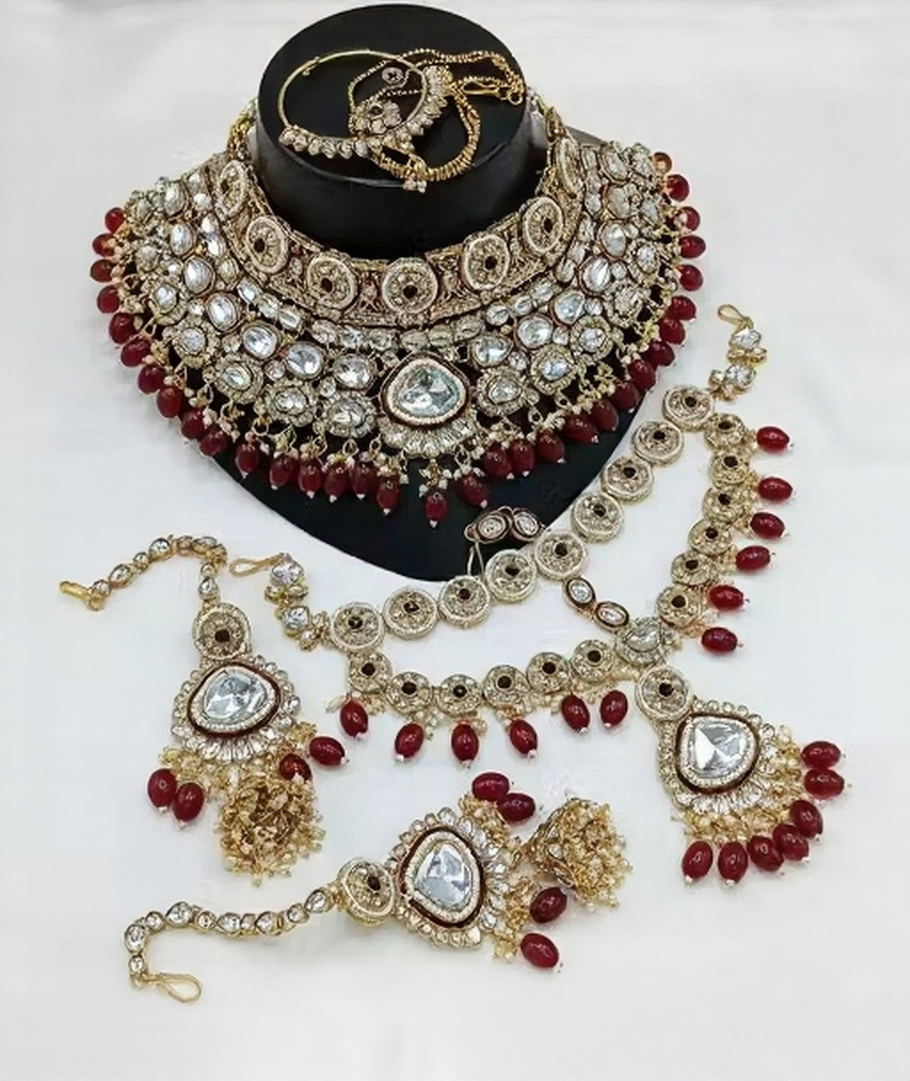Jewel City Maroon Kundan Bridal Jewelry Set Gold Plated Wedding Choker Indian Dulhan Set with Nath & Tikka Bollywood Ethnic Jewelry - Distacart