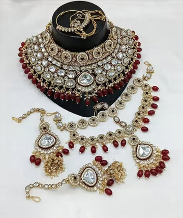 Jewel City Maroon Kundan Bridal Jewelry Set Gold Plated Wedding Choker Indian Dulhan Set with Nath & Tikka Bollywood Ethnic Jewelry - Distacart