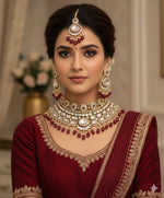 Thumbnail for Jewel City Maroon Kundan Bridal Jewelry Set Gold Plated Wedding Choker Indian Dulhan Set with Nath & Tikka Bollywood Ethnic Jewelry - Distacart