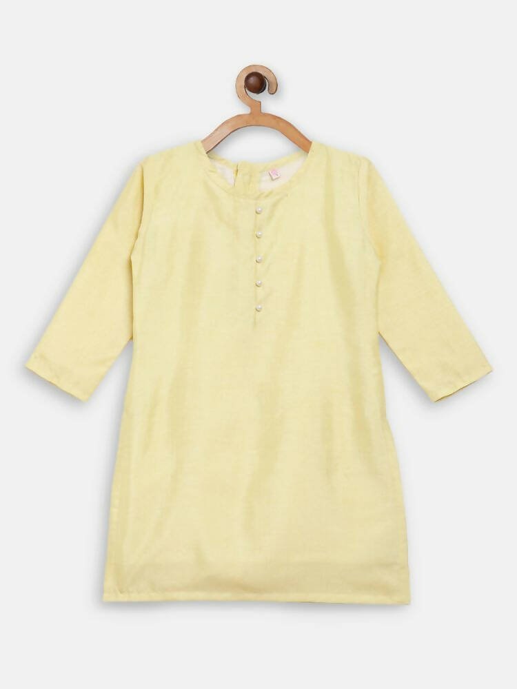 Ahalyaa Yellow Poly Silk Kids Kurta Pant With Dupatta For Girls - Distacart