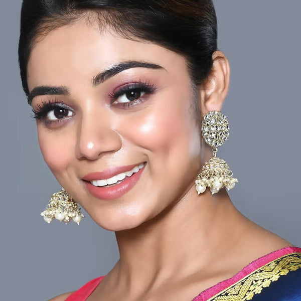 Joban Fashion Women Kundan Pearl Golden White Earrings - Distacart