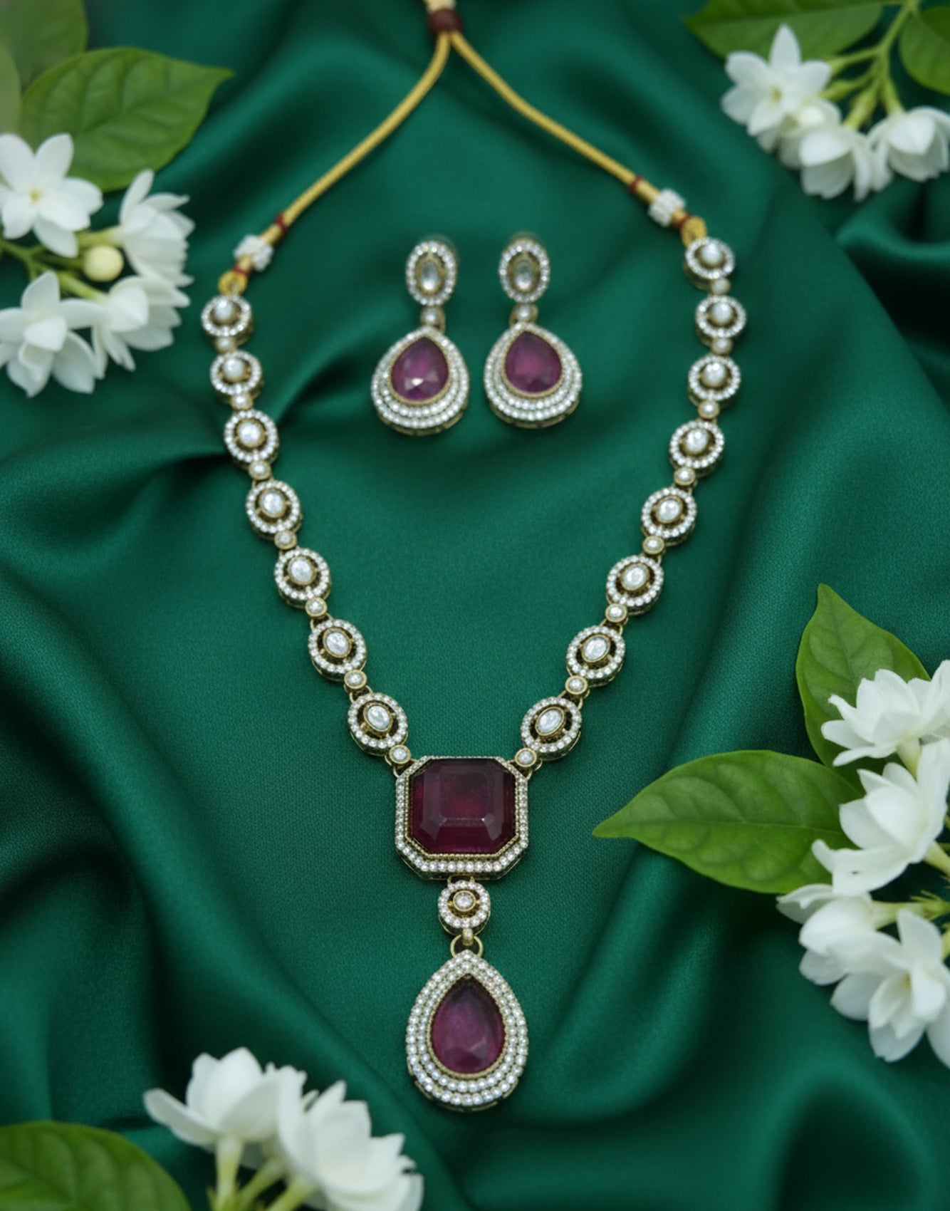 Jewel City Traditional Wine Color 3-Piece Set (Necklace, Earrings, And Maang Tikka) - Distacart