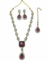 Thumbnail for Jewel City Traditional Wine Color 3-Piece Set (Necklace, Earrings, And Maang Tikka) - Distacart