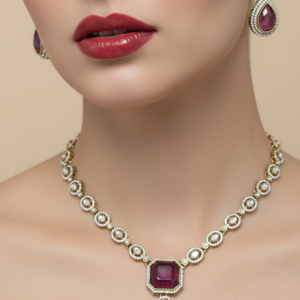 Jewel City Traditional Wine Color 3-Piece Set (Necklace, Earrings, And Maang Tikka) - Distacart