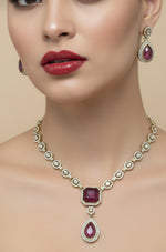 Thumbnail for Jewel City Traditional Wine Color 3-Piece Set (Necklace, Earrings, And Maang Tikka) - Distacart