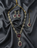 Thumbnail for Jewel City Traditional Wine Color 3-Piece Set (Necklace, Earrings, And Maang Tikka) - Distacart