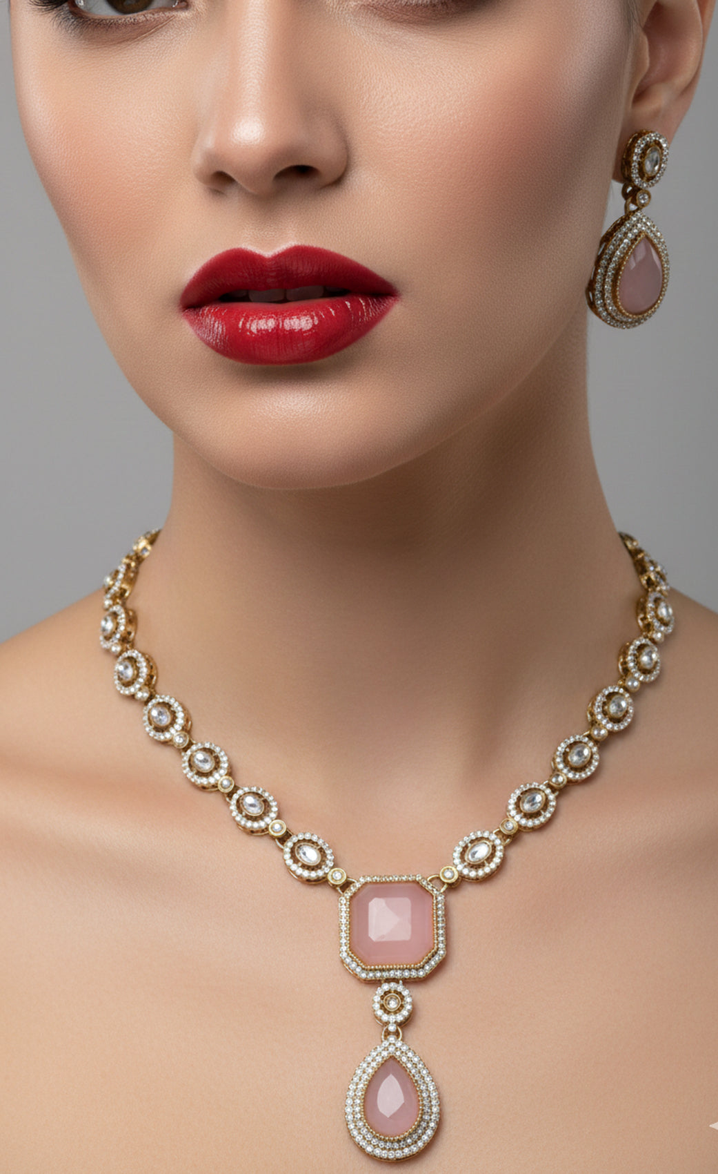 Jewel City Traditional 3-Piece Pink Jewelry Set (Necklace, Earrings, And Maang Tikka) - Distacart