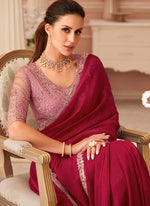 Thumbnail for Vegaa Fashion Red Georgette Embroidered Party Wear Saree
