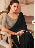 Thumbnail for Vegaa Fashion Black Georgette Embroidered Party Wear Saree