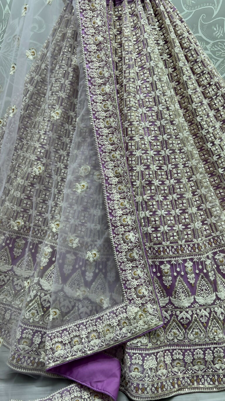 Jyoti Fashion Women's Violet Bridal Net Fancy Sequins with Multi Thread Embroidered Wedding Lehenga Choli - Distacart