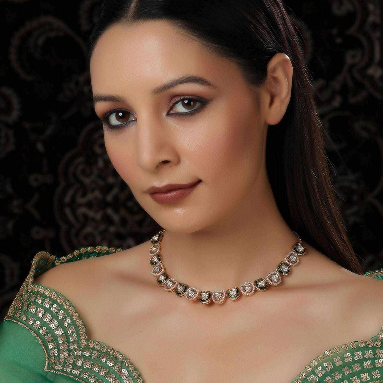 Kundan and Daimond Neckpiece (Gold) - Ruby Raang - Distacart