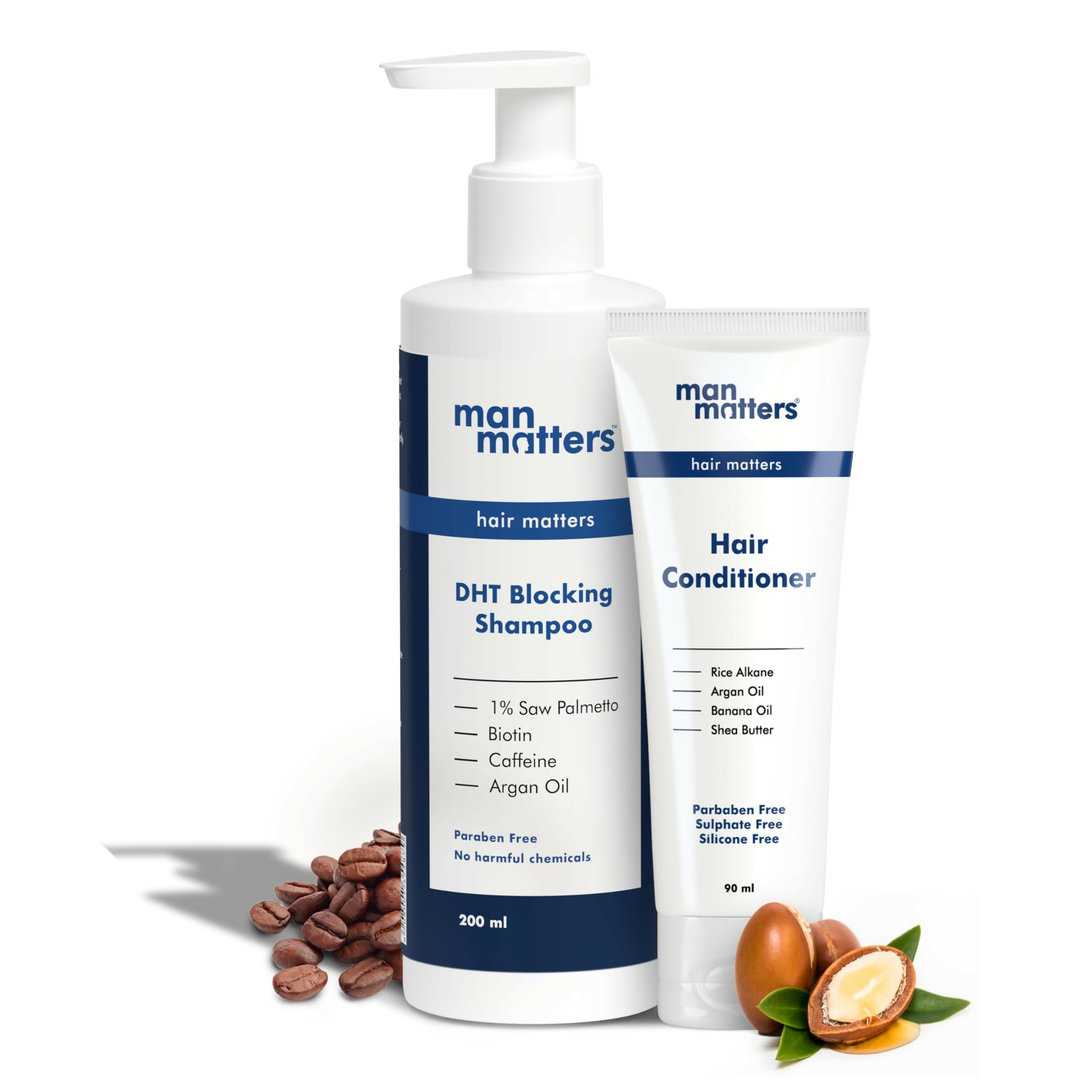 Man Matters Anti Hair Fall Shampoo and Conditioner Combo - Helps in Deep Nourishment and Frizz Free Hair, Sulphate & Paraben Free - Distacart