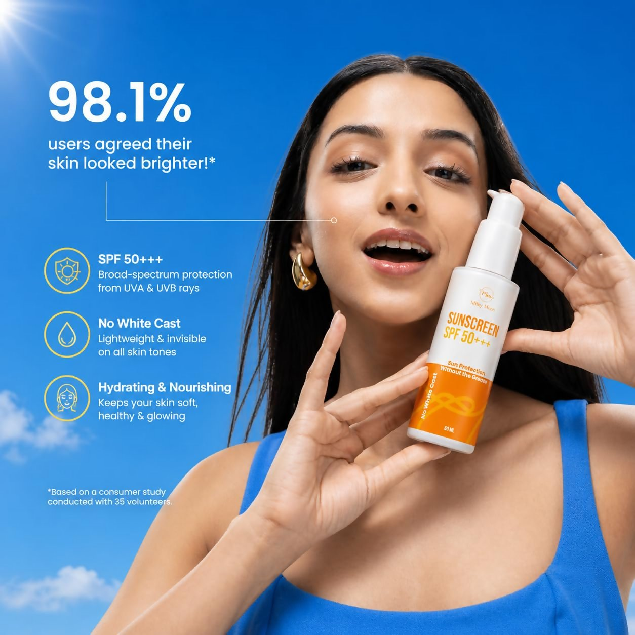 Milky Moon Sunscreen For Oily Skin Spf 50 Pa+++ Lightweight & Non-Greasy - Dista