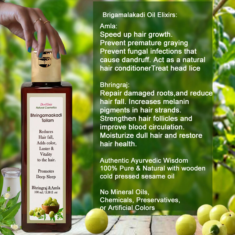 Pure Ayurvedic Herbal Hair Oil – A handmade, chemical-free Bhringakamalakadi Tailam bottle emphasizing its 100_ natural formulat copy