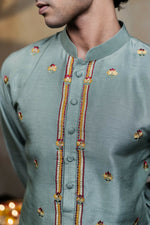 Thumbnail for Falling Raw Silk Olive Green Kalika Kurta Set By Hilo Design