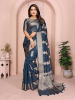Thumbnail for Aastha Fashion Teal Soft Organza Silk Weaving Saree - Distacart