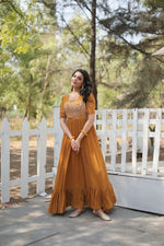 Thumbnail for Aastha Fashion Women's Musterd Faux Georgette Sequins Multithreaded Embroidered Gown - Distacart