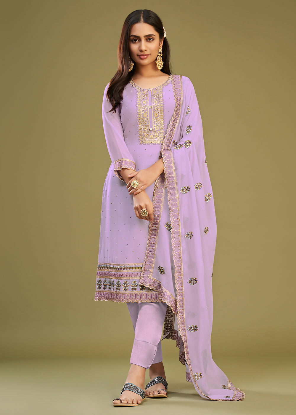 Lavender Swarovski Work & Embroidered Eid Wear Salwar Suit - Emponline - Distacart