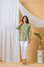Thumbnail for Joban Fashion Green Floral Hand Block Printed Cotton Co-Ord Set - Distacart