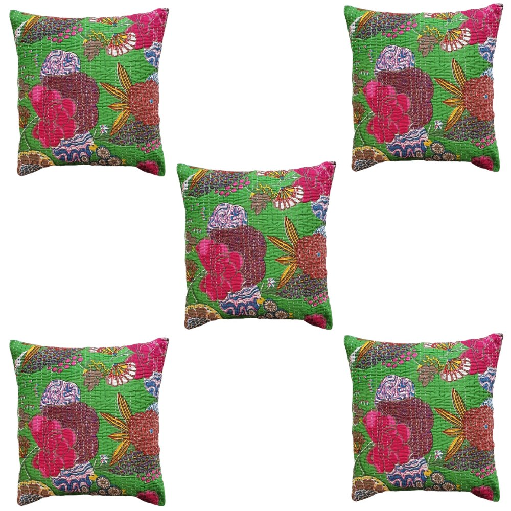 The Decor Nook Parrot Green Base With Multicolour Flowers Print Cushion Cover - Distacart
