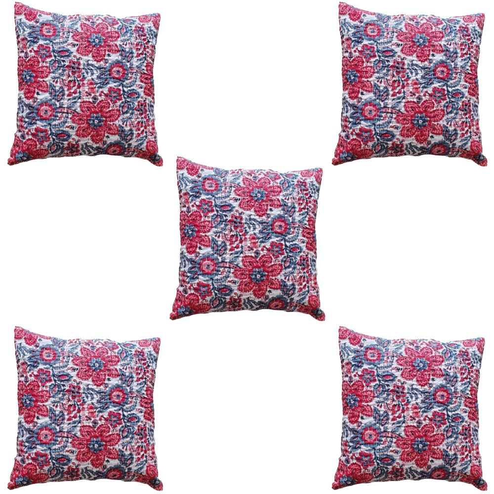 The Decor Nook Red And Blue Floral Print Cushion Cover - Distacart