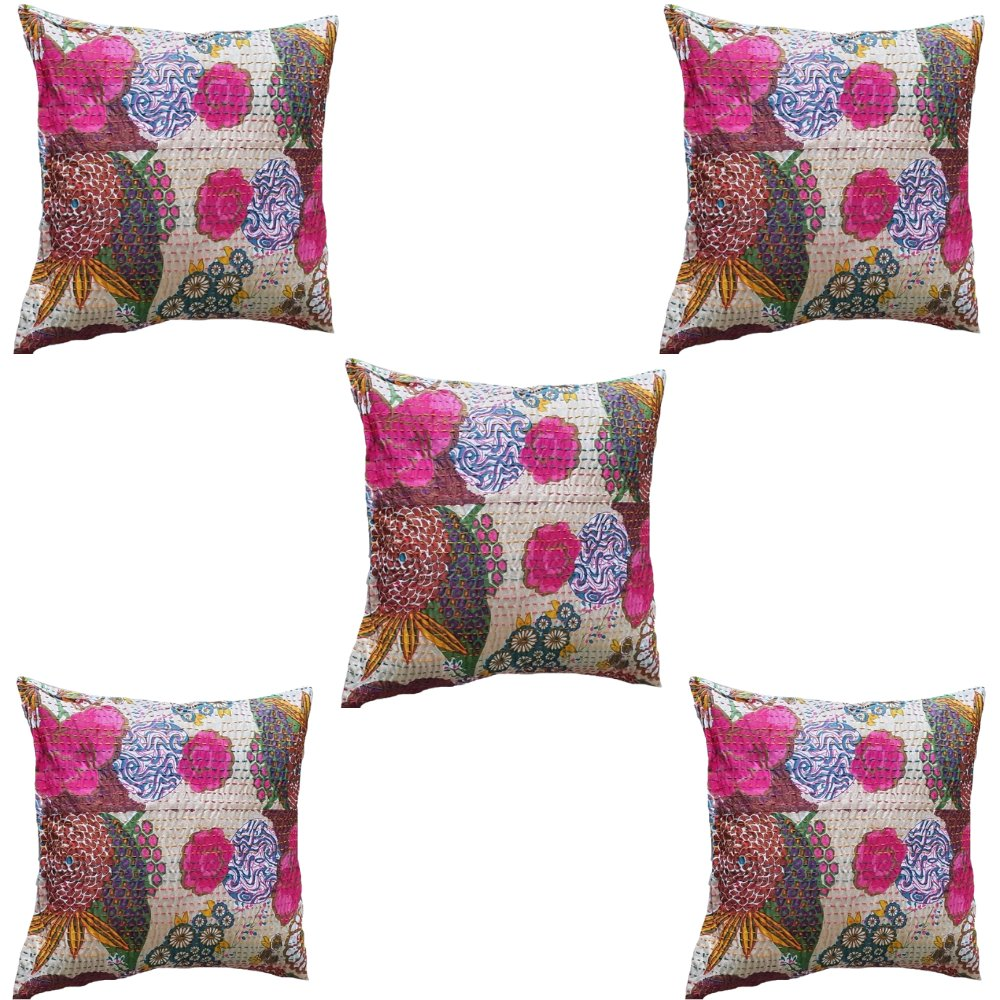 The Decor Nook Beige Base With Multicolour Flowers Print Cushion Cover - Distacart