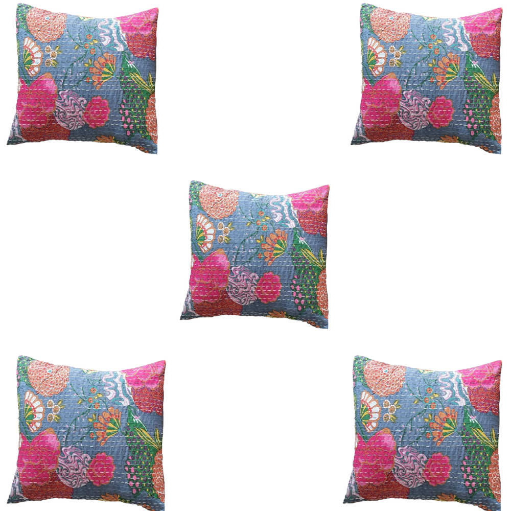 The Decor Nook Grey Base With Multicolour Flowers Print Cushion Cover - Distacart