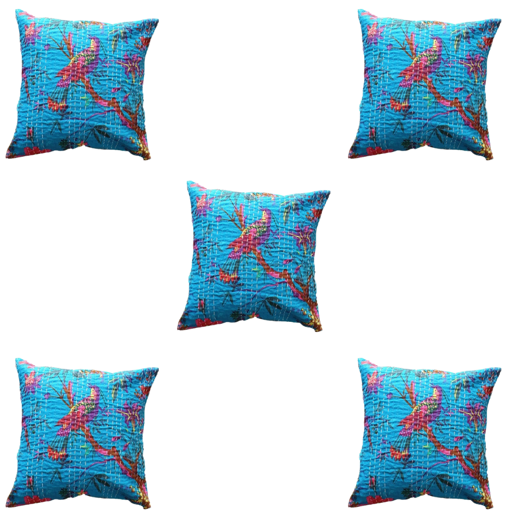 The Decor Nook Turquoise Base With Birds Print Cushion Cover - Distacart