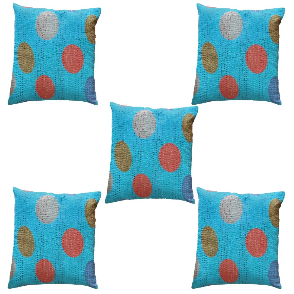 The Decor Nook Turquoise Blue Base With Multicolour Circles Print Cushion Cover - Distacart
