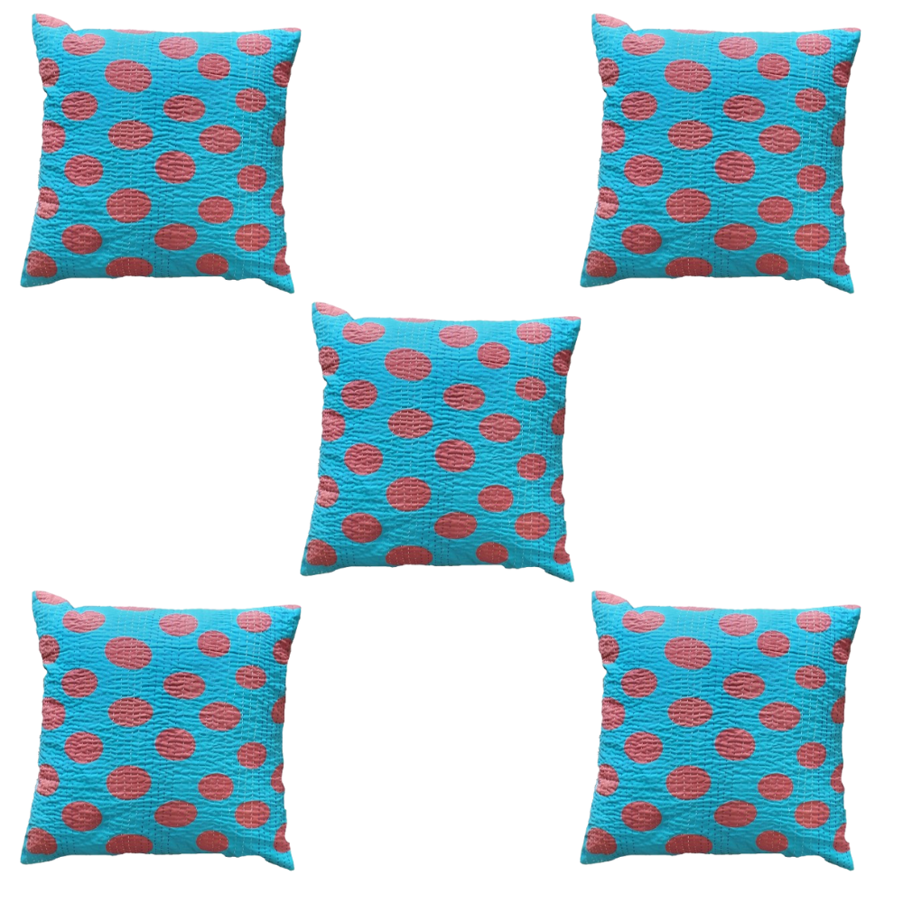The Decor Nook Turquoise Blue Base With Red Circles Print Cushion Cover - Distacart