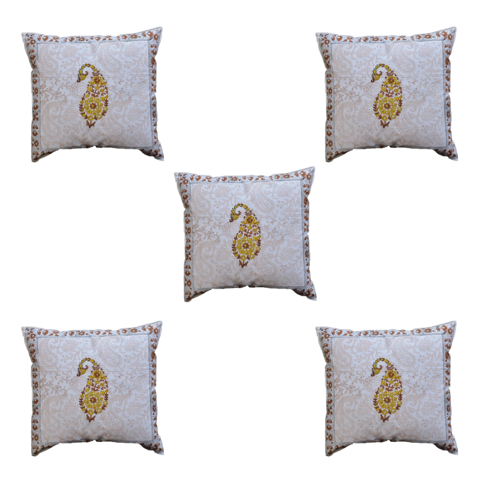 The Decor Nook Yellow Brown Paisley With Brown Border Cushion Cover - Distacart